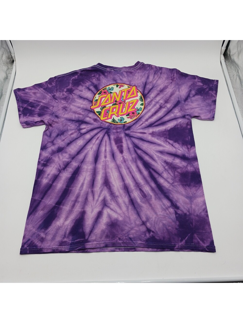 Santa Cruz Skateboards Screaming Hand Purple Tie Dye T Shirt Men's Medium *Hole*